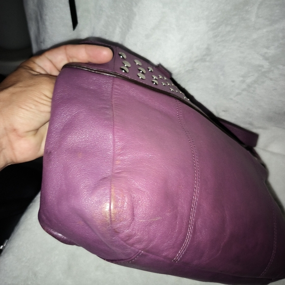 Coach East West F15235 Plum Leather Silver Studded Tote Shoulder Bag - Picture 11 of 16